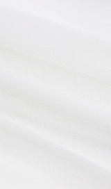 SHOULEDR PAD WAIST BARING FEATHER BLOUSE PLEATED DRESS IN WHITE styleofcb