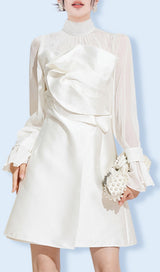 WHITE MESH LONG SLEEVE MINI DRESS