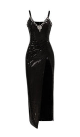 SEQUIN CRYSTAL V NECK MAXI DRESS IN BLACK styleofcb