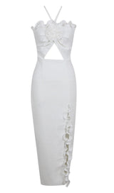 FLORAL EMBELLISHED SLIT MIDI DRESS IN WHITE DRESS STYLE OF CB