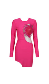 FLOWER LONG SLEEVE MINI BANDAGE DRESS IN RED styleofcb