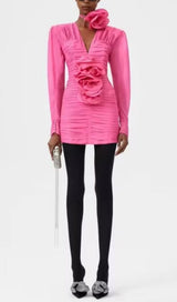 V NECK PINK RUCHED MINI DRESS Dresses styleofcb