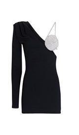 BLACK ONE SHOULDER CRYSTAL MINI DRESS Dresses styleofcb XS BLACK