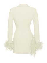 Madeline Pearl White Feather Trim Blazer Dress styleofcb
