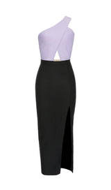 BANDAGE ONE-SHOULDER THIGH SLIT DRESS IN PURPLE styleofcb
