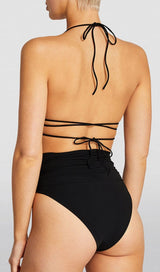 FLORAL APPLIQUÉ TRIANGLE BIKINI SUIT IN BLACK styleofcb