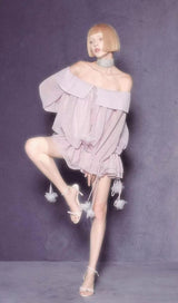 LACE COLD-SHOULDER MINI DRESS IN PURPLE styleofcb