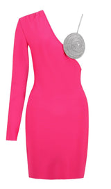 BLACK ONE SHOULDER CRYSTAL MINI DRESS Dresses styleofcb XS PINK