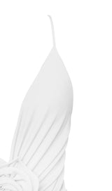FLOWER-EMBELLISHED PLUNGE MAXI DRESS IN WHITE DRESS STYLE OF CB