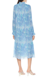 FLORAL PRINT PLEATED MIDI DRESS IN BLUE DRESS styleofcbdress