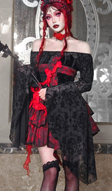 GOTHIC BLACK SLASH NECK LONG FLARE SLEEVE BLOUSE sis label