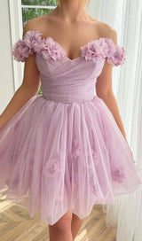 LACE FLORAL-EMBELLISHED MINI DRESS IN LILAC DRESS STYLE OF CB