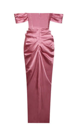 XOPHIA MAUVE PINK OFF SHOULDER SATIN CORSET HIGH SLIT DRESS Dresses styleofcb