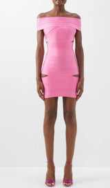Off SHOULDER CUTOUT MINI DRESS IN PINK DRESS styleofcb