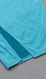 SATIN HIGH SPLIT HALTER NECK STRAPLESS DRESS IN MARINE BLUE styleofcb