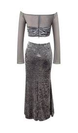 PERSPECTIVE VELVET BREAST TOP SUIT IN SILVER GRAY styleofcb