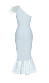 BANDAGE ONE-SHOULDER MIDI DRESS IN LIGHT BLUE styleofcb