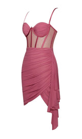 YOLIE SALMON PINK RUCHED DRAPING MESH CORSET DRESS Dresses styleofcb