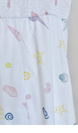 SHELL-PRINT STRAP MIDI DRESS IN WHITE DRESS STYLE OF CB