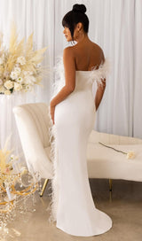 FEATHER STRAPLESS MAXI DRESS IN WHITE Dresses styleofcb