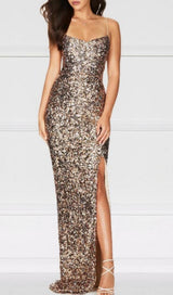 SEQUINS CONDOLE BELT MIDI DRESS styleofcb
