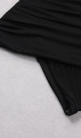 SHOULEDR PAD WAIST BARING FEATHER BLOUSE PLEATED DRESS IN BLACK styleofcb