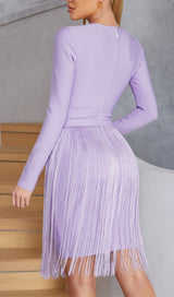 HOLLOWED-OUT SHOULDER FRINGED DRESS IN PURPLE styleofcb