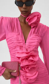 V NECK PINK RUCHED MINI DRESS Dresses styleofcb