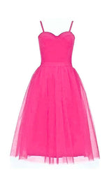 PLEATS SPAGHETTI STRAPS MIDI DRESS IN HOT PINK DRESS STYLE OF CB