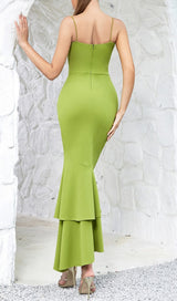 STRAPPY FISHTAIL MAXI DRESS IN GREEN styleofcb