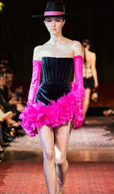 FEATHER CORSET MINII DRESS IN BLACK styleofcb