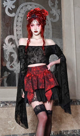 GOTHIC BLACK SLASH NECK LONG FLARE SLEEVE BLOUSE sis label
