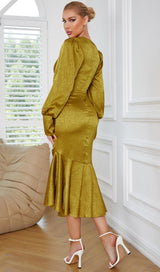 LONG SLEEVES RUCHED MIDI DRESS IN YELLOW Dresses styleofcb