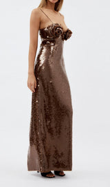 SEQUIN MAXI DRESS IN BROWN Dresses styleofcb