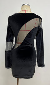 LONG SLEEVES FEATHER MINI DRESS IN BLACK styleofcb