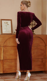 LONG SLEEVES RUCHED MIDI DRESS IN RED Dresses styleofcb