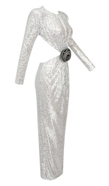 SEQUINN CUTOUT MAXI DRESS IN METALLIC DRESS styleofcb
