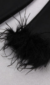 STRETCH LONG SLEEVES FEATHER MINI DRESS IN BLACK Dresses styleofcb