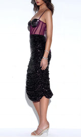 SEQUIN CORSET MIDI DRESS IN WINE styleofcb