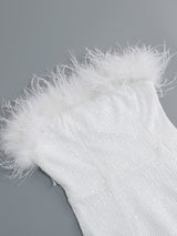 OSTRICH HAIR DECORATIVE BANDEAU MAXIC DRESS IN WHITE styleofcb