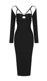BANDAGE SEXY HALTER HOLLOW SKINNY SLIM MIDI DRESS IN BLACK styleofcb