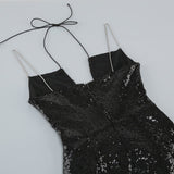 THIGH SLIT SEQUIN MAXI DRESS IN BLACK DRESS sis label