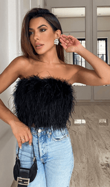 STRAPLESS FEATHER TOP Shirts & Tops styleofcb