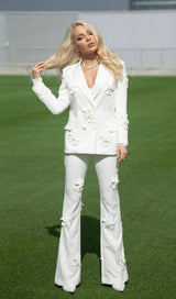 DOUBLE-BREASTED THREE DIMENSIONAL FLORAL SUIT JACKET IN WHITE styleofcb