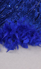 FEATHER SEQUIN MIDI DRESS IN BLUE styleofcb