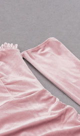PINK LONG SLEEVE VELVET MINI DRESS styleofcb