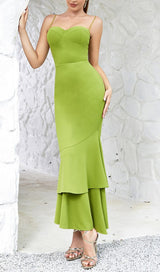 STRAPPY FISHTAIL MAXI DRESS IN GREEN styleofcb