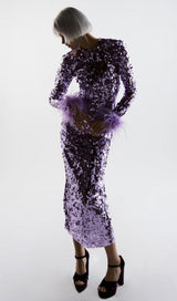 SEQUIN PATCHWORK PLUSH CUFF DRESS IN PURPLE styleofcb