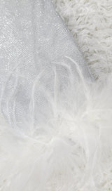 LONG SLEEVE SEQUIN FEATHER MINI DRESS IN SILVER styleofcb