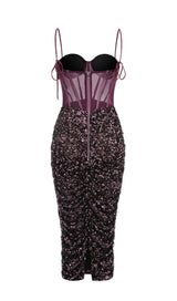 SEQUIN CORSET MIDI DRESS IN WINE styleofcb